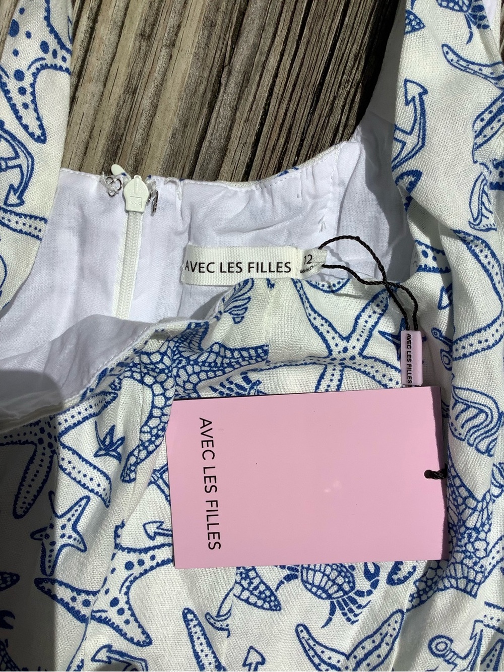 Avec Les Filles Linen Blend Fit Flare Nautical Starfish Anchor Dress Size 12 NWT - Picture 5 of 7